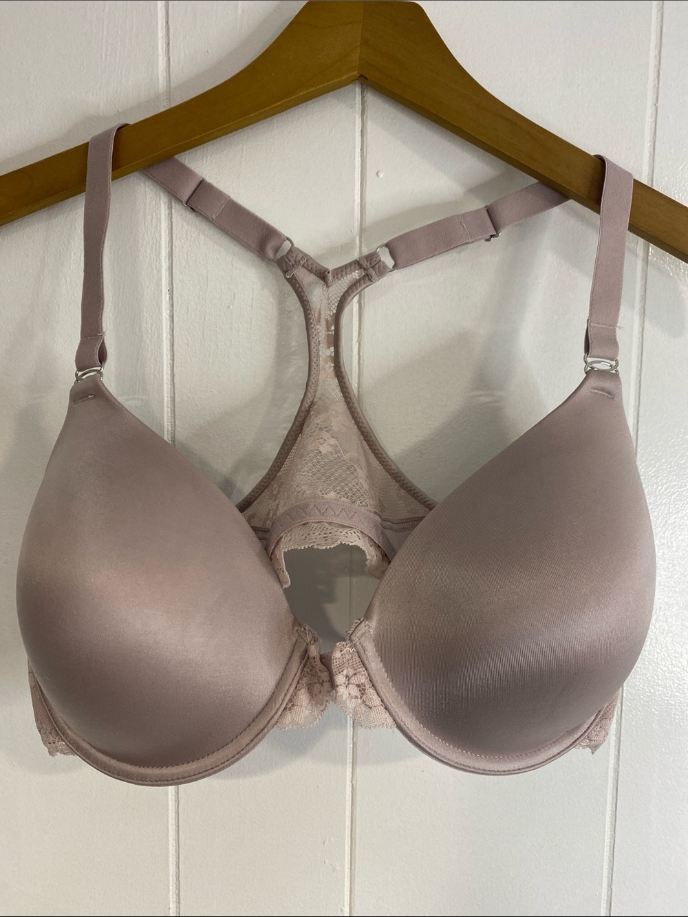 Maidenform Underwire Front Close Racerback T-Shirt Bra Lace Lavender Mauve 36D